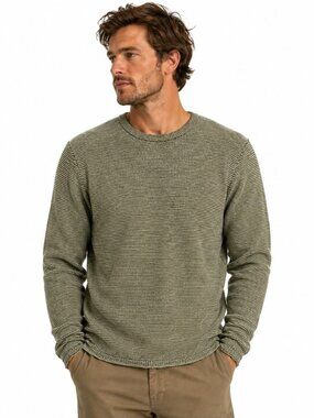 Billy Reid Men's Tuck Stripe Crewneck Sweater Olive Green 100% Cotton Size S
